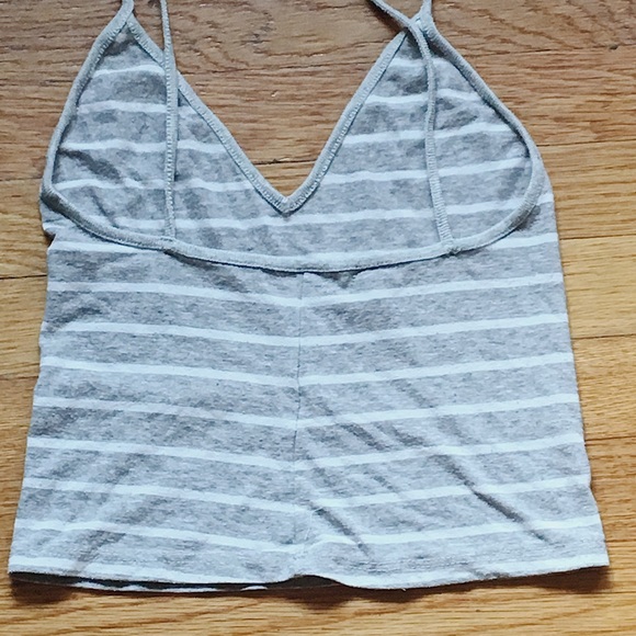 Brandy Melville Grey and White Striped Crop Top - Picture 2 of 5
